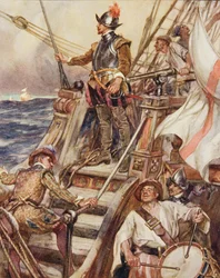 ドレイクのドラム、ヘンリーニューボルト（1862-1938）による「ドレイクのドラムと他の海の歌」のイラスト